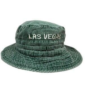 Las Vegas Denim Washed Green Bucket Hat Casual Sun Hat Breathable Size OSFA